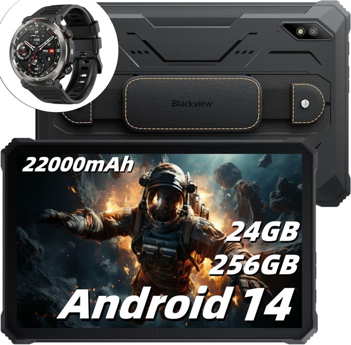 Blackview Active 8 Pro Tablette Incassable 10.36 2.4K FHD+ 24Go+256Go 22000mAh(33W) 48MP+16MP Android 14 Noir Avec W50Pro Noir