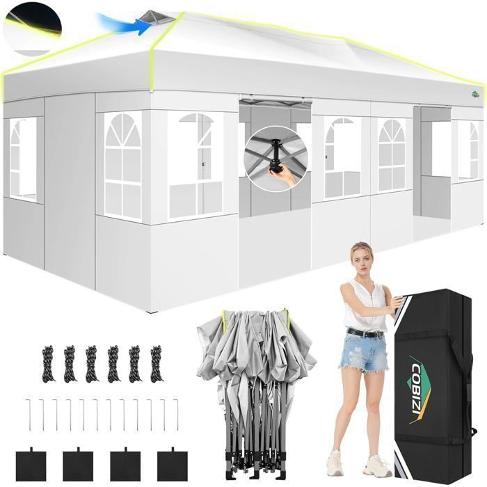 Tonnelle Pliante 3x6 Tonnelle de Jardin Exterieur Imperméable Tente de Reception avec 6 Panneaux LatérauxBlanc