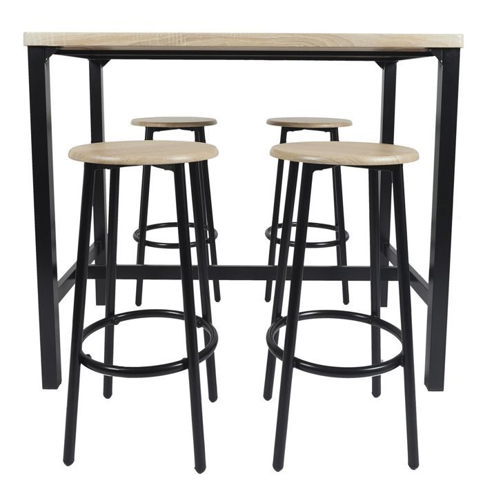 The Home Deco Factory - Ensemble mange debout et 4 tabourets Kalo - Marron et noir