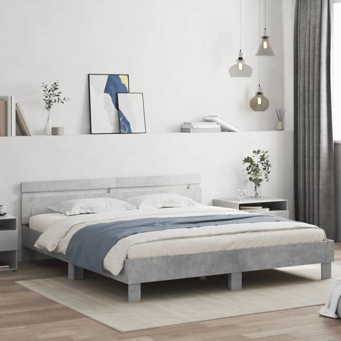SALE 2025Structure/Cadre de lit avec LED - Lit 2 personnes - gris béton - 160x200 cm40 Kg 5039