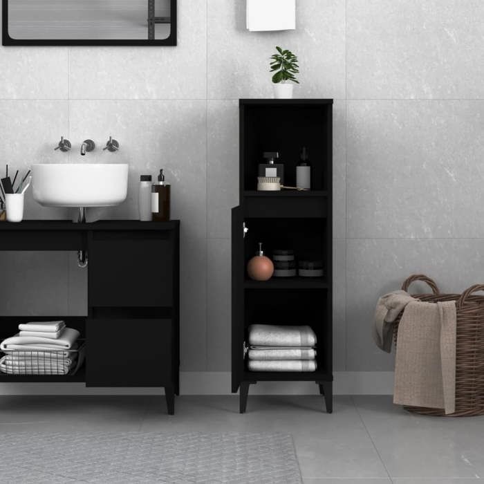 Armoire de salle de bain - GKK - Colonne - noir 30x30x100 cm bois dingénierie gg164
