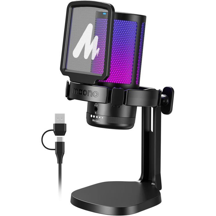 Micro PC Gaming TONOR RGB, USB Microphone Condensateur Professionnel pour Streaming Podcast