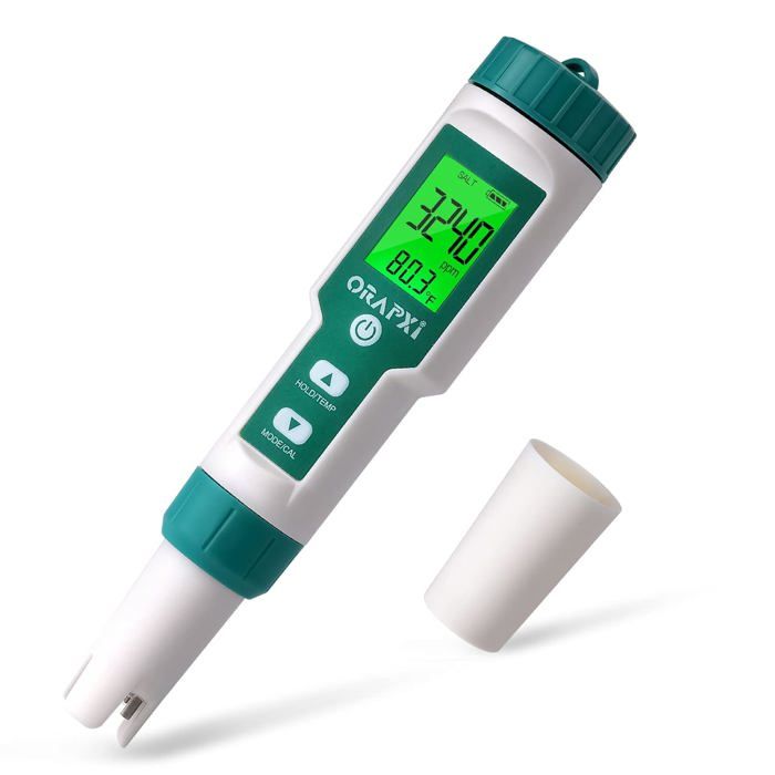 Testeur Numérique 5 En 1 Pour Piscine Eau Salée – Mesure PH, Sel, TDS, PPM, EC Avec Solution D'étalonnage 12,88 MS/cm