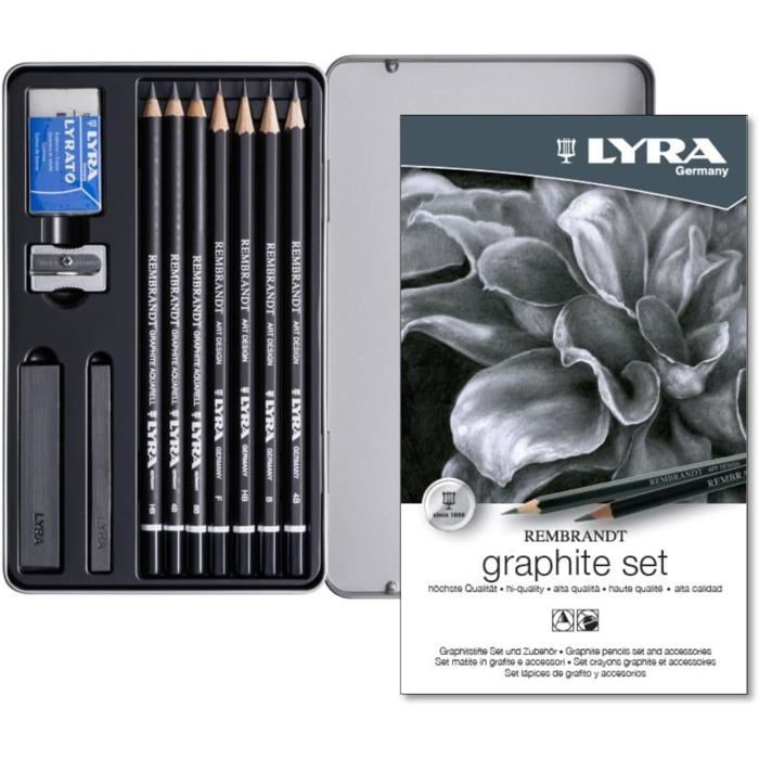 Graphite Crayon Set TRAHOO-Rembrandt Graphite Set - Boîte métal 9 crayons graphite ...