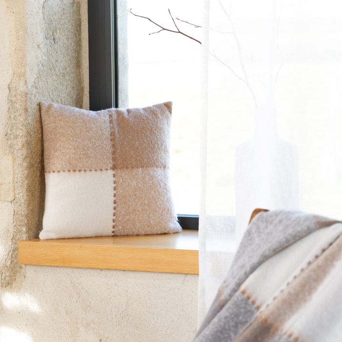 Housse de coussin à carreaux aspect mohair Beige 45x45 cm