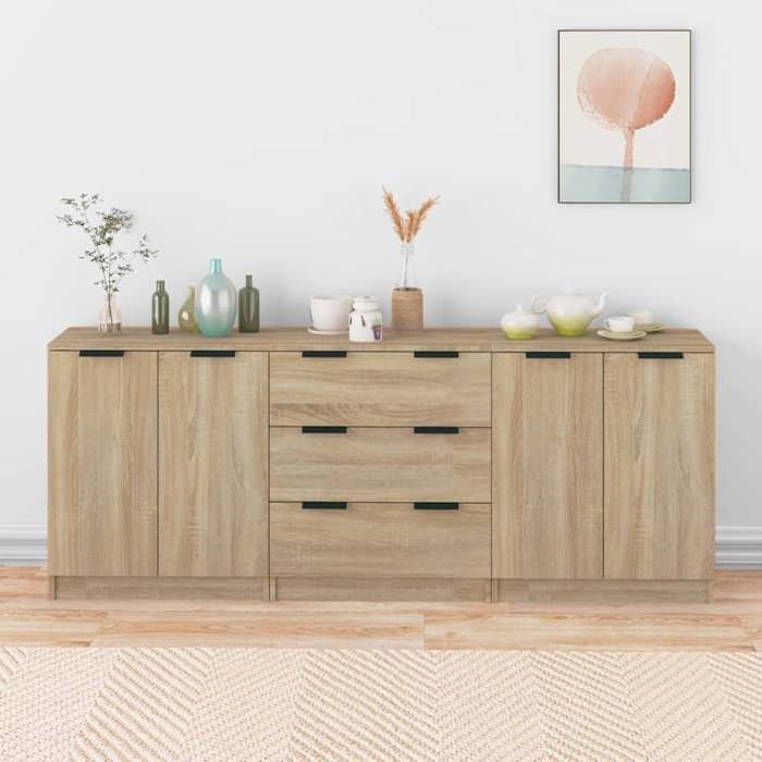 Prix bas - Enfilade Buffet de Cuisine-Lot de 3 Buffets Chêne sonoma-Bois dingénierie （594790117139)