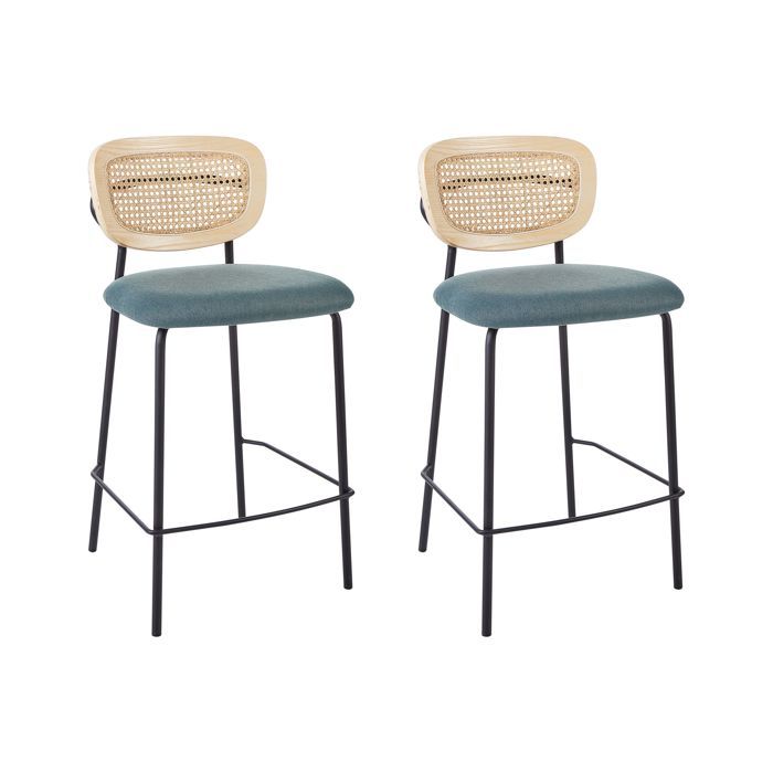 Lot de 2 chaises de bar MAYETTA Rotin Bleu paon Lot de 2 chaises de bar MAYETTA Rotin Bleu paon