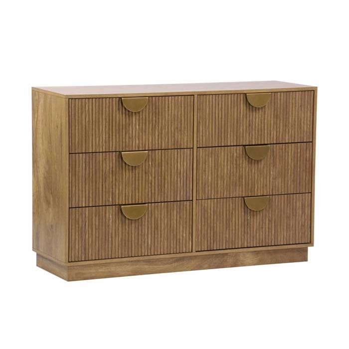sweeek - Commode décor bois de manguier rainuré 6 tiroirs CELIAN sweeek - Commode décor bois de manguier rainuré 6 tiroirs CELIAN
