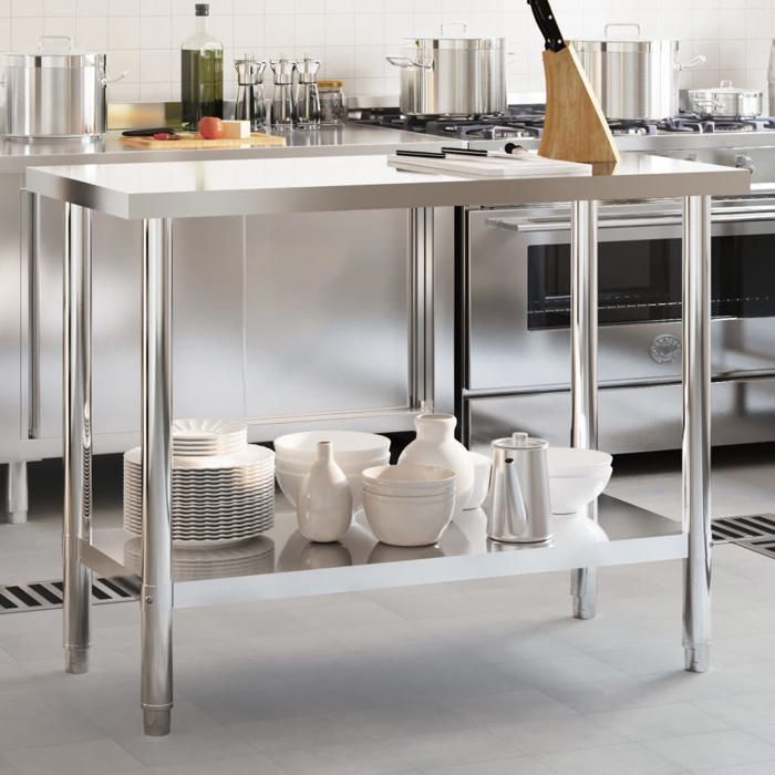 BEST-HOME Table de travail de cuisine Étagère de rangement - plan de travail - 110x55x85cm acier inoxydable kvci15562