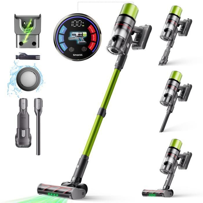 Aspirateur balai sans fil - 600W / 50 000Pa - 70 min autonomie - Écran tactile - Brosse anti emmêlement