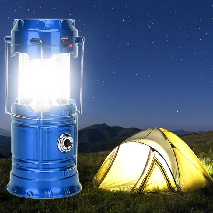 Lampe de camping LED portable - Lanterne torche solaire rechargeable USB super lumineuse alimentée par batterie pour le cam