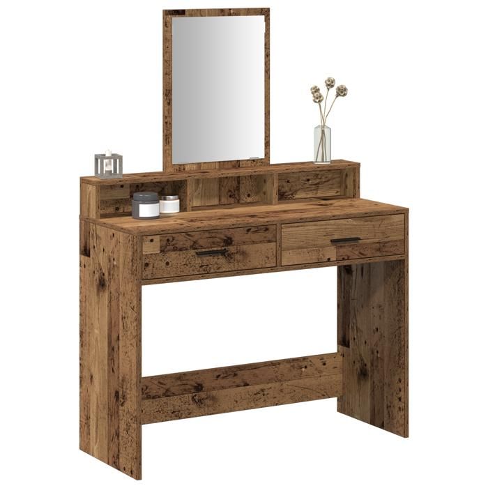 Coiffeuse en bois ancien - vidaxl - 100x41x140 cm - Marron - Bois massif Chêne - Tiroirs spacieux - Style rustique