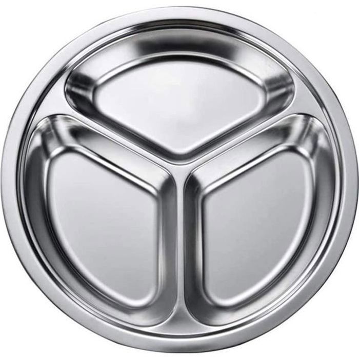 Assiettes Divisée en Acier Inoxydable avec 3 Compartiments pour Enfants et Adultes Assiette Divisée en 3 INOX pour Le Camping YYV