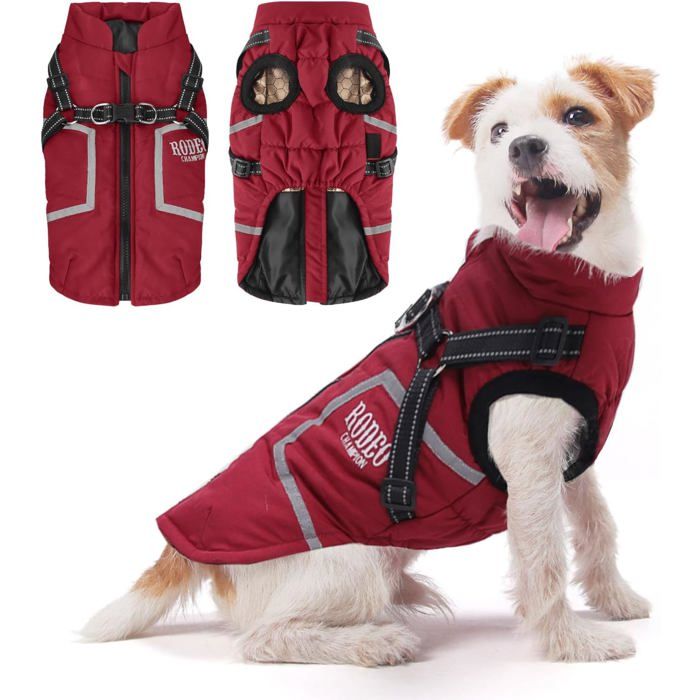 Comparer les prix de Manteau chien hiver imperméable - VETOBIOL - Rouge - Réfléchissant - Col roulé - Anneau en D - Trou pour harnais