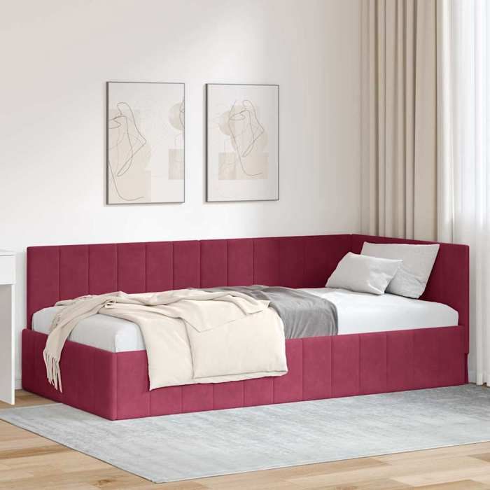 Cadre de lit dangle en velours - CLOUD - 90x200 cm - Bordeaux - Design en L - Polyvalent canapé-lit