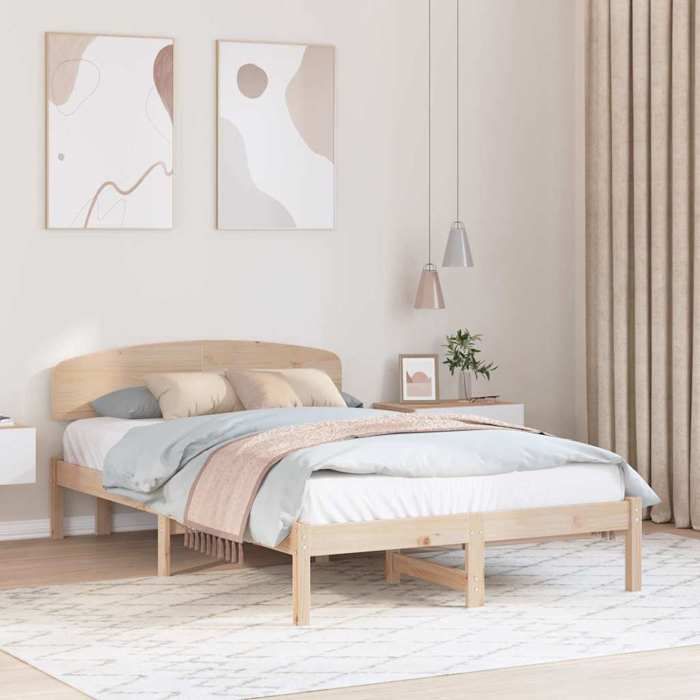 Structure de lit en pin massif - UU - 140x190 cm - Naturel - Cadre à lattes - Tête de lit incluse - Poids maximal 200 kg