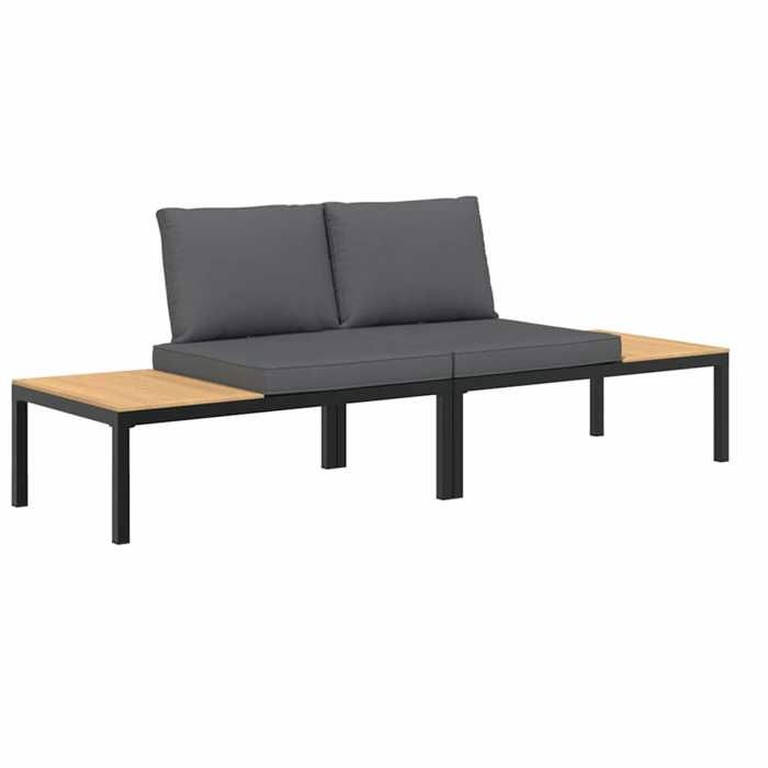 Salon de jardin aluminium - BURKE - 2 pièces - Coussins anthracite - 110x73x73 cm - Modulaire - Housse amovible