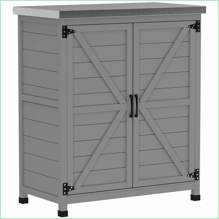 Garde-manger jardin imperméable : plateau double porte étagère – Rangement gris (Catégorie : Tables & Rangement Jardin)