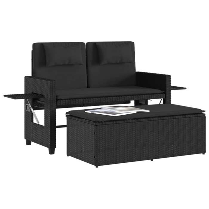 Sale 2026 Banc inclinable de jardin - BURKE - Banquette balcon - avec coussins - noir résine tressée BB422