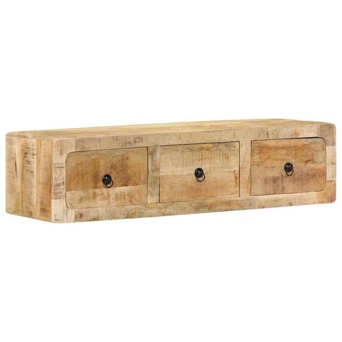 Meuble TV mural en bois de manguier - vidaXL - 100x32x25 cm - Brun - Bois de manguier brut massif - 3 tiroirs