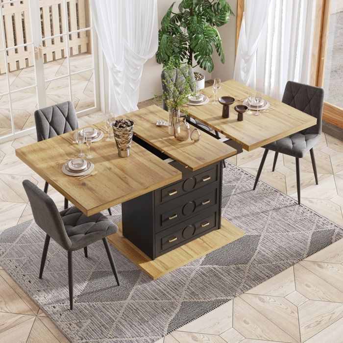Table à Manger Télescopique avec RangementTable à Rallonge industriel en Bois110-140x80x75cm pour Salles à Manger Cuisine Salon