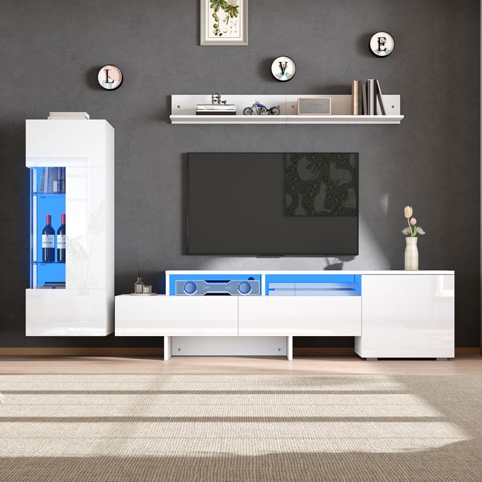 Ensemble Meuble de Salon 3 Pièces Blanc Meuble TV avec LED pour TV jusqu’à 70 Pouces Vitrine Etagère Mural pour Salon Ensemble Meuble de Salon 3 Pièces Blanc Meuble TV avec LED pour TV jusqu’à 70 Pouces Vitrine Etagère Mural pour Salon