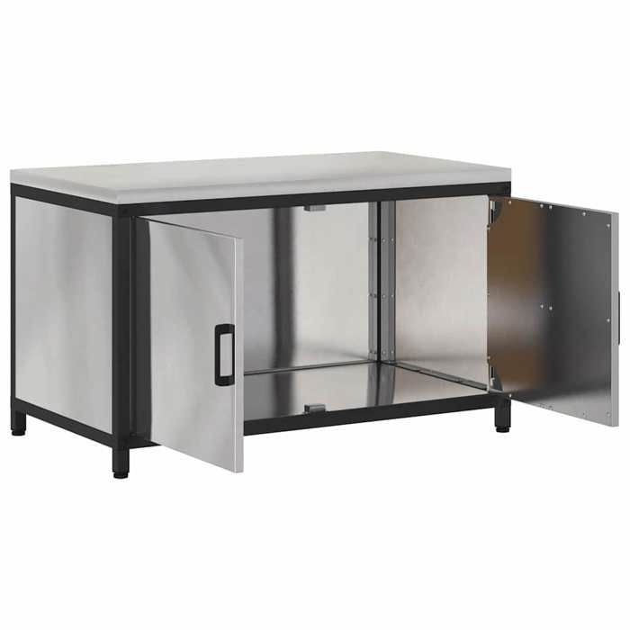 Moderne Meuble de rangement de cuisine SWEETY Argenté Acier inoxydable 90x50x53 cm BB2318