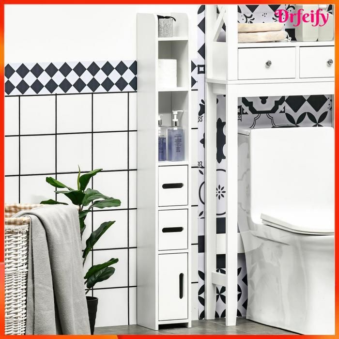 Meuble colonne de salle de bain - AKOZON - 8465 - Blanc - 15 x 17 x 120 cm - 3 placards et 3 étagères