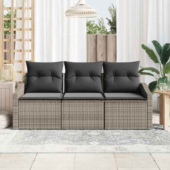 (SOLDES dété) Ensemble de Canapés avec coussin 3 pcs - SHIELD - Canapés dextérieur - Gris polyrotin - 55×62×85 cm 3700196