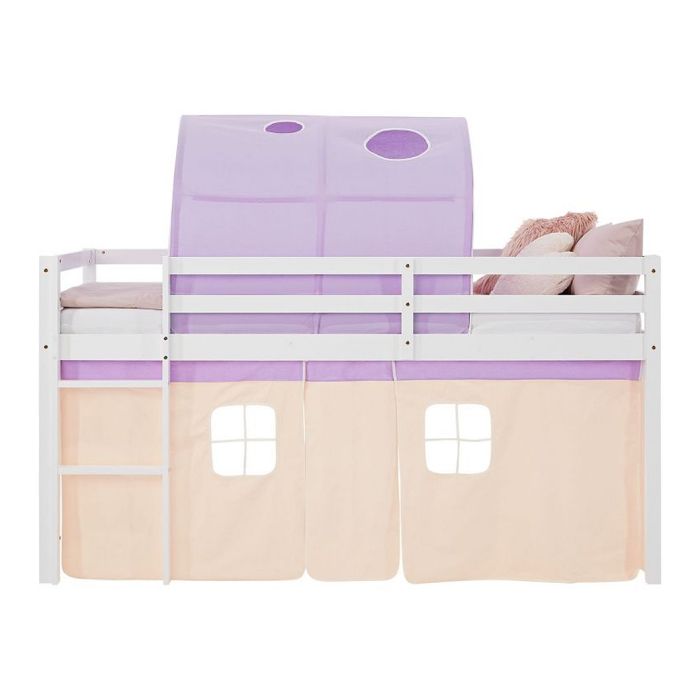 Lits mi-hauteur - HOMESTYLE4U - 2955 - 90x200 cm - Sommier 15 lattes - Tunnel et rideau violet