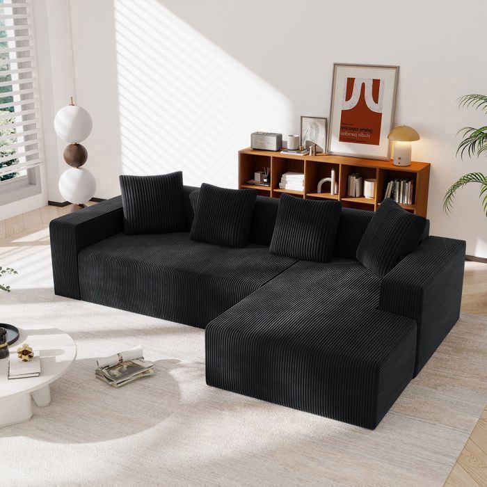 Canapé cloud en L - Memkey - 261 x 146 x 65 cm - Noir - Assise profonde sans montage 2 modules