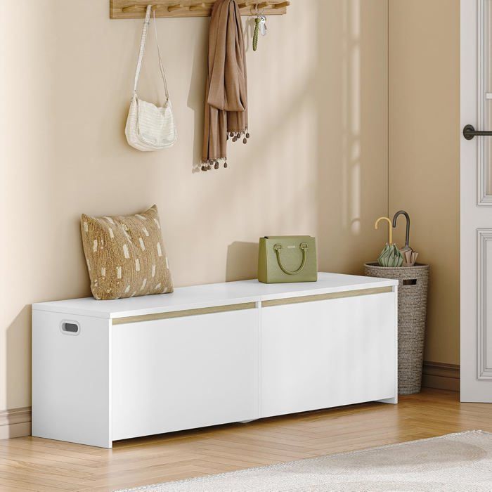 Coffre de Rangement Banc à Chaussures avec 2 Charnières de Sécurité Banc de Rangement Gagnez de lespaceBlanc