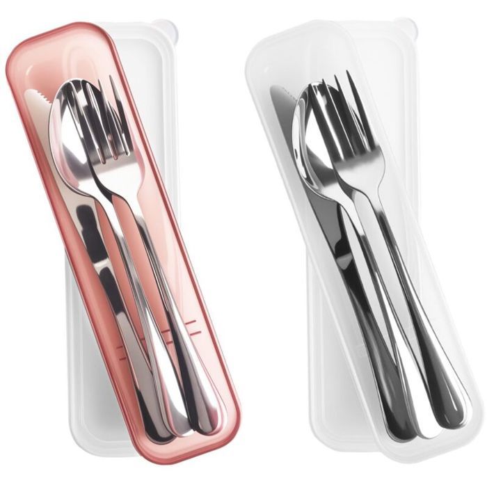 Ensemble couverts camping 2 personnes acier inoxydable voyage avec étui pour voyages/plein air/pique-niques blanc/rose. Ensemble couverts camping 2 personnes acier inoxydable voyage avec étui pour voyages/plein air/pique-niques blanc/rose.