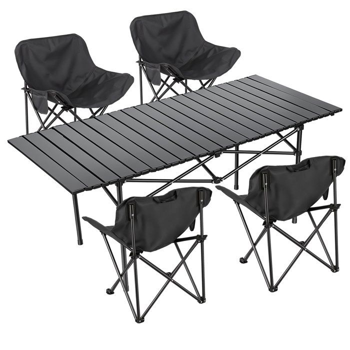 Table de camping - Pliantes - 1 table + 4 chaises pliantes confortables pour camping ou jardin