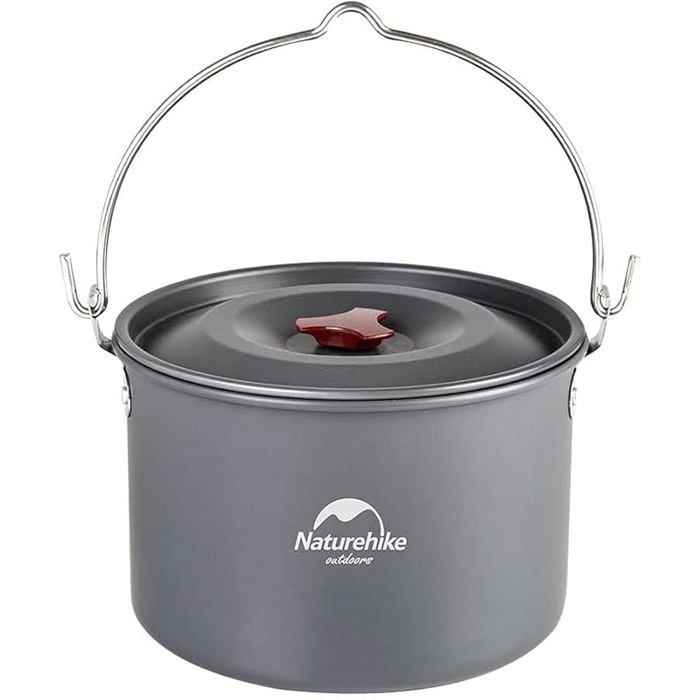 Ustensiles de Cuisine de Camping Marmite à Soupe avec Couvercle Grand Pot Suspendu Portable Extérieur pour 1-6 Gris gris POPOTE
