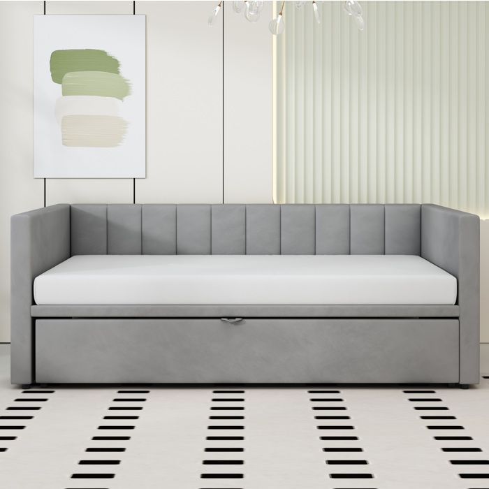 Schlafsofa Ausziehbares Polsterbett 90/180x200 cm Grau mit Lattenrosten und Samtbezug