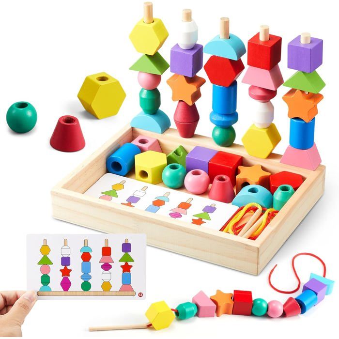 Montessori jouet motricité 3-5 ans : jeu construction empilage en bois motricité fine éducatif cadeau bébé gar - with storage box
