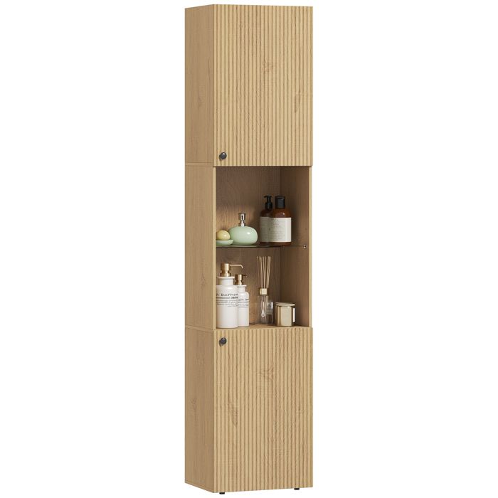 LIA Armoire salle bain haute colonne 6 niveaux 2 portes étagères réglables 40x31x182 cm chêne