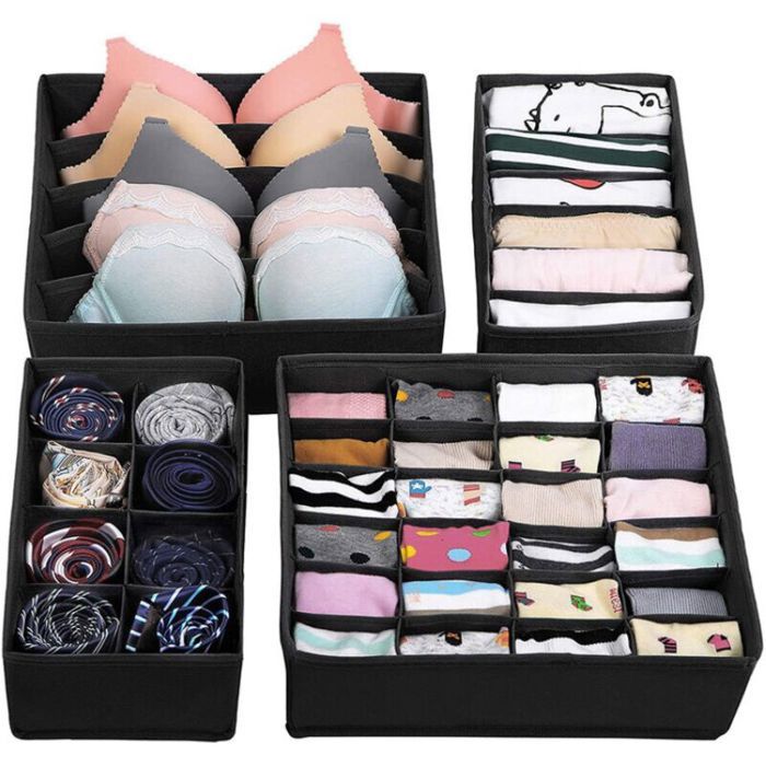 Lot de 4 （Différentes tailles） Organisateurs de tiroir pliables organisateur de tiroir pour chaussettes et sous-vêtements