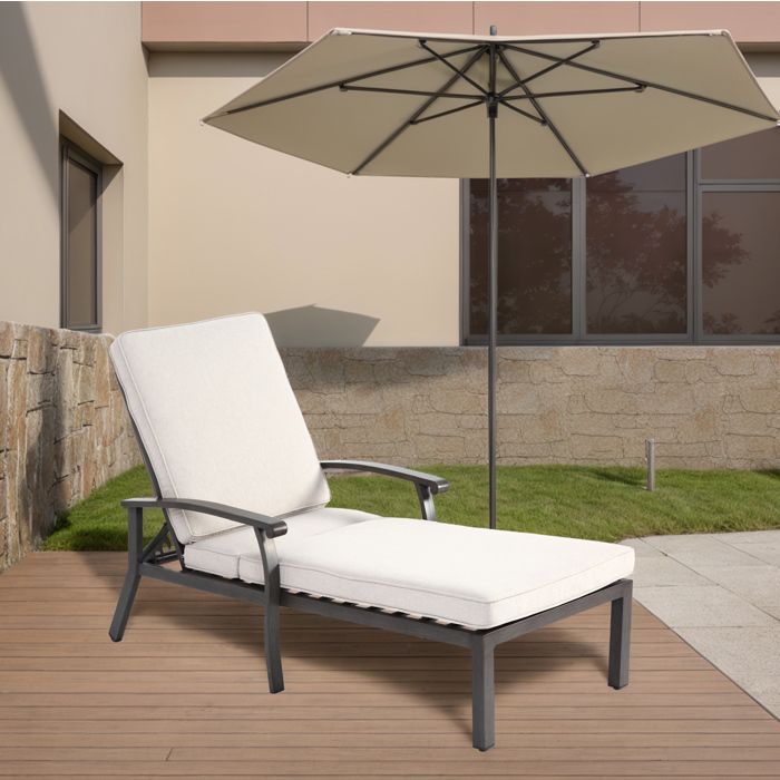 Transat extérieur aluminium antirouille réglable avec coussin beige imperméable en coton 1 pièce
