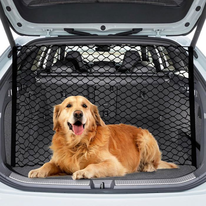 Barrière Voiture Chien 120x90cm Filet Séparation 4 Crochets Élastique Coffre Chat Sécurisé HBCL