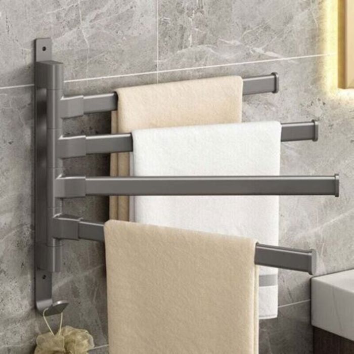 Porte-serviettes rotatif noir sans perçage – 3 bras mural pour salle de bain