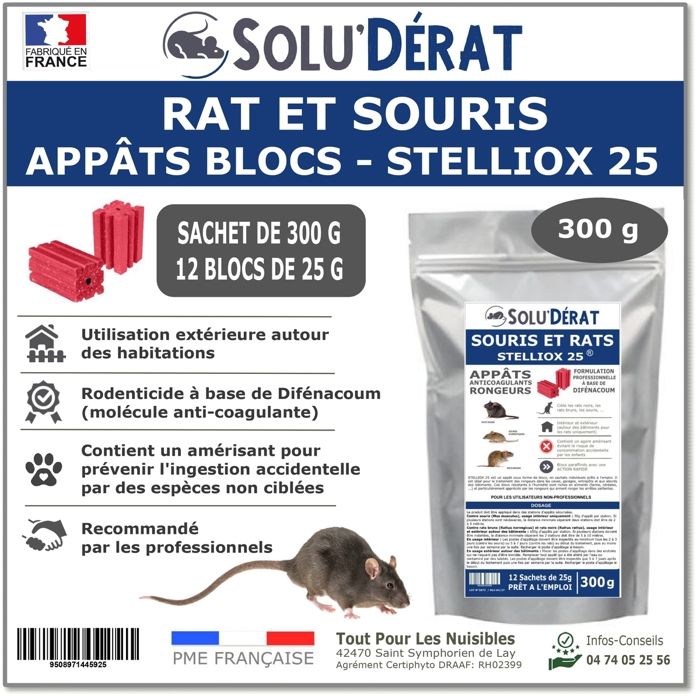 Appât anti-rongeurs - Tout pour les nuisibles - Bloc appât prêt à lemploi - Difénacoum 0 0025 % - Sachet 300 g