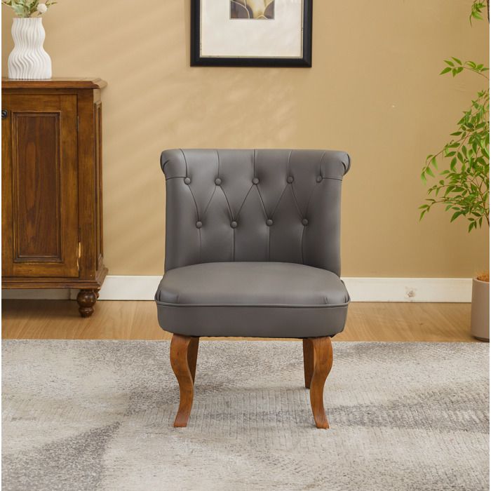 Fauteuil Lounge 1 Place En Cuir Gris Chaise De Salon Classique FloraGrace Pour Salon Ou Bureau Charge 150 Kg 56x60 5x72 5cm