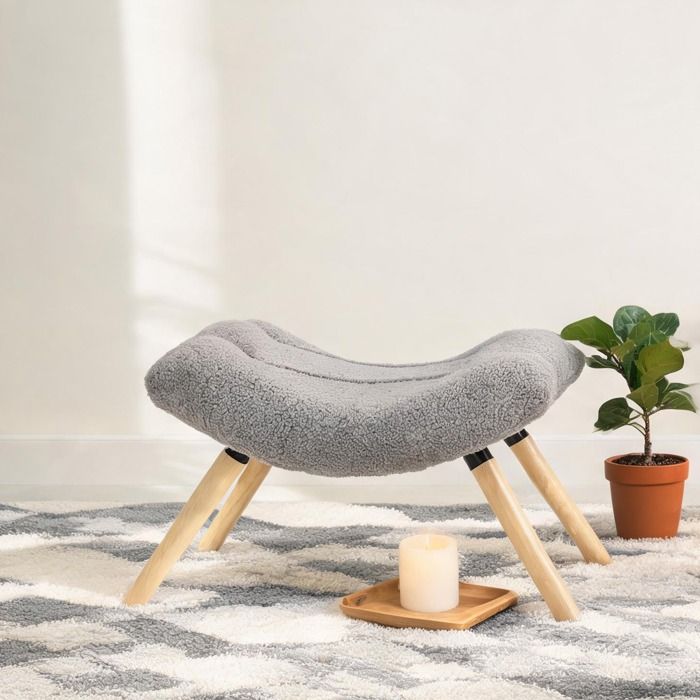 Repose-pieds rectangulaire en polyester gris ton clair 67x45 cm charge 120 kg piétement hêtre