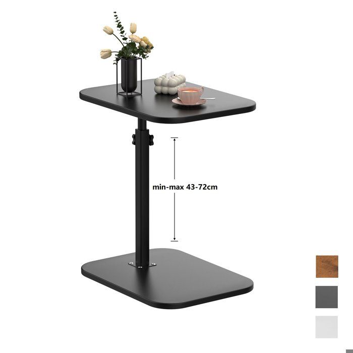 Noir Table dappoint en Forme de C pour Salon Chambre - Bout de Canapé avec Plateau 40x30cm - Hauteur reglable 43-72cm