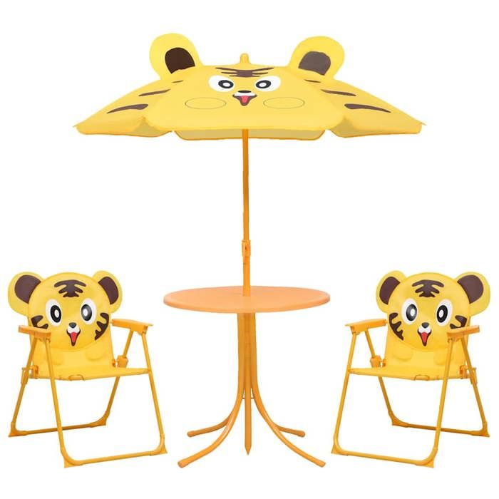 ELORAN Meuble balcon - Ensemble de bistro - avec parasol pour enfants - (3 pcs) - KONG - table de Jardin avec 2 chaises - Jaune - 38