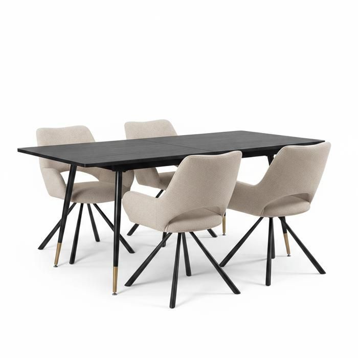 MEUBLES COSY Ensemble de salle à manger comprenant une table extensible et 4 fauteuil en tissu beige