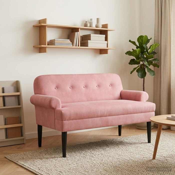 ELORAN®Canapé love seat - avec capitonnage - en boutons - Rose - Velours - Banc de Salle à Manger Moderne_00422594