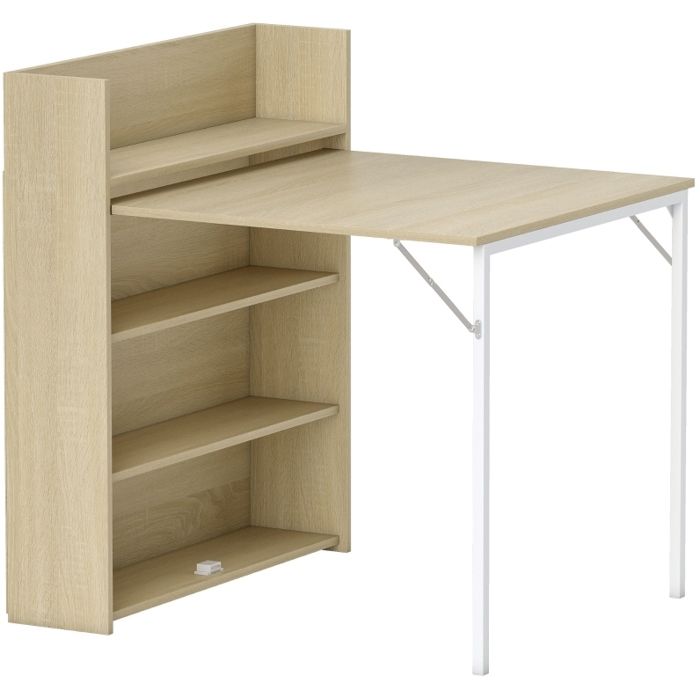 ROVRYN Table de cuisine pliante avec 3 étagères MDF décor chêne style industriel